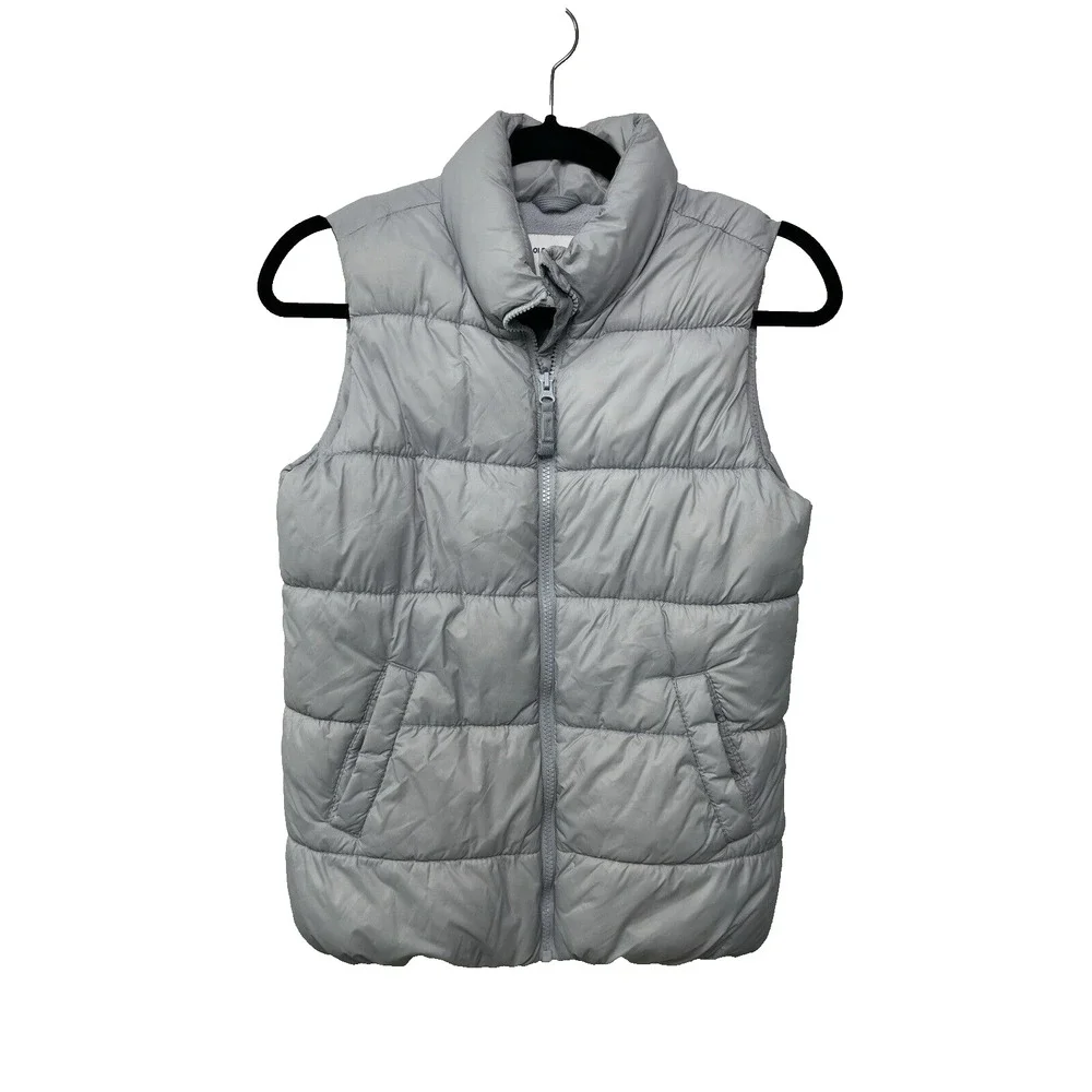 Old Navy Girls XL (14) Puffer Vest Full Zip Grey Blue Fleece Lined Snow Skiing
